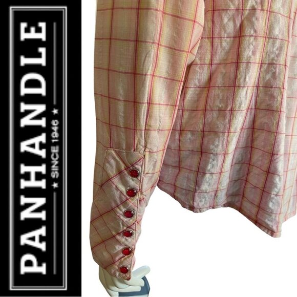Panhandle Slim Women's Western Shirt Pink Plaid Crystal Detail Size Large - Picture 7 of 7